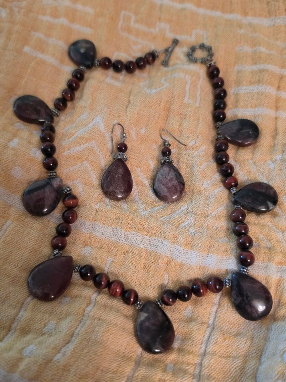 Boho Red Tiger's Eye & Jasper Beaded Statement Necklace & Earrings Set